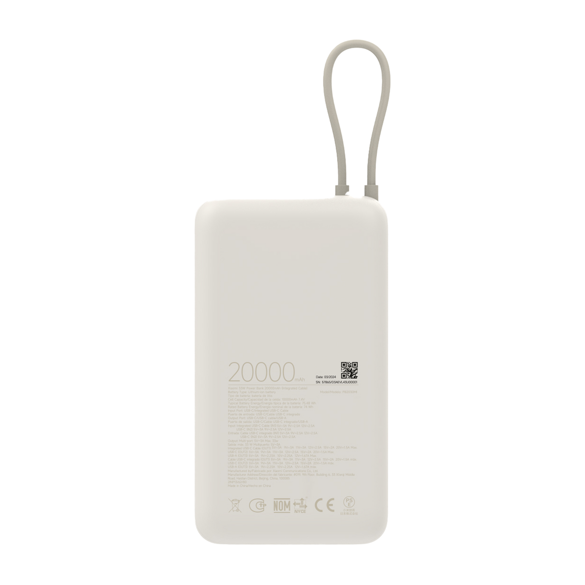 Xiaomi 33W Power Bank 20000mAh (integrert kabel) GL