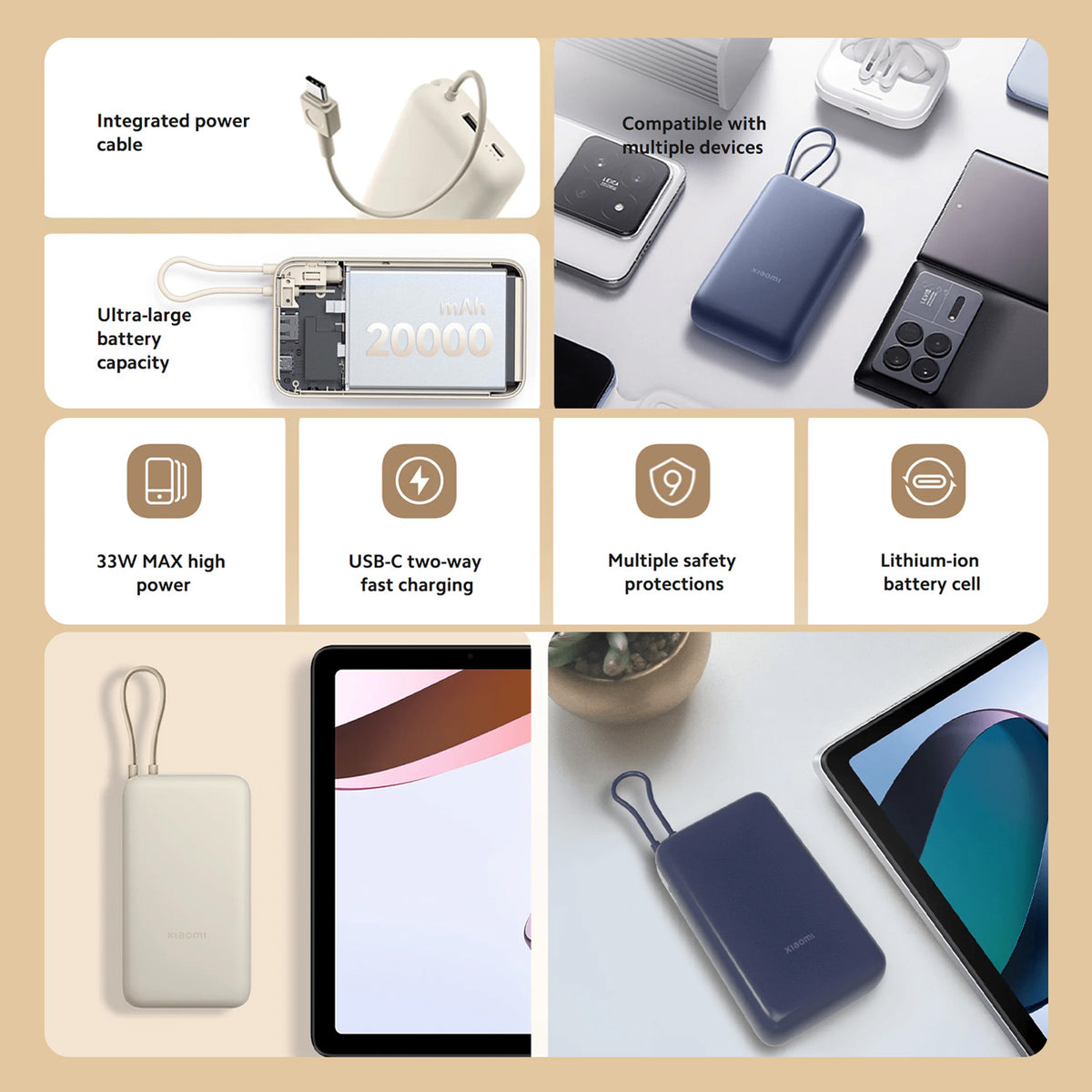 Xiaomi 33W Power Bank 20000mAh (integrert kabel) GL
